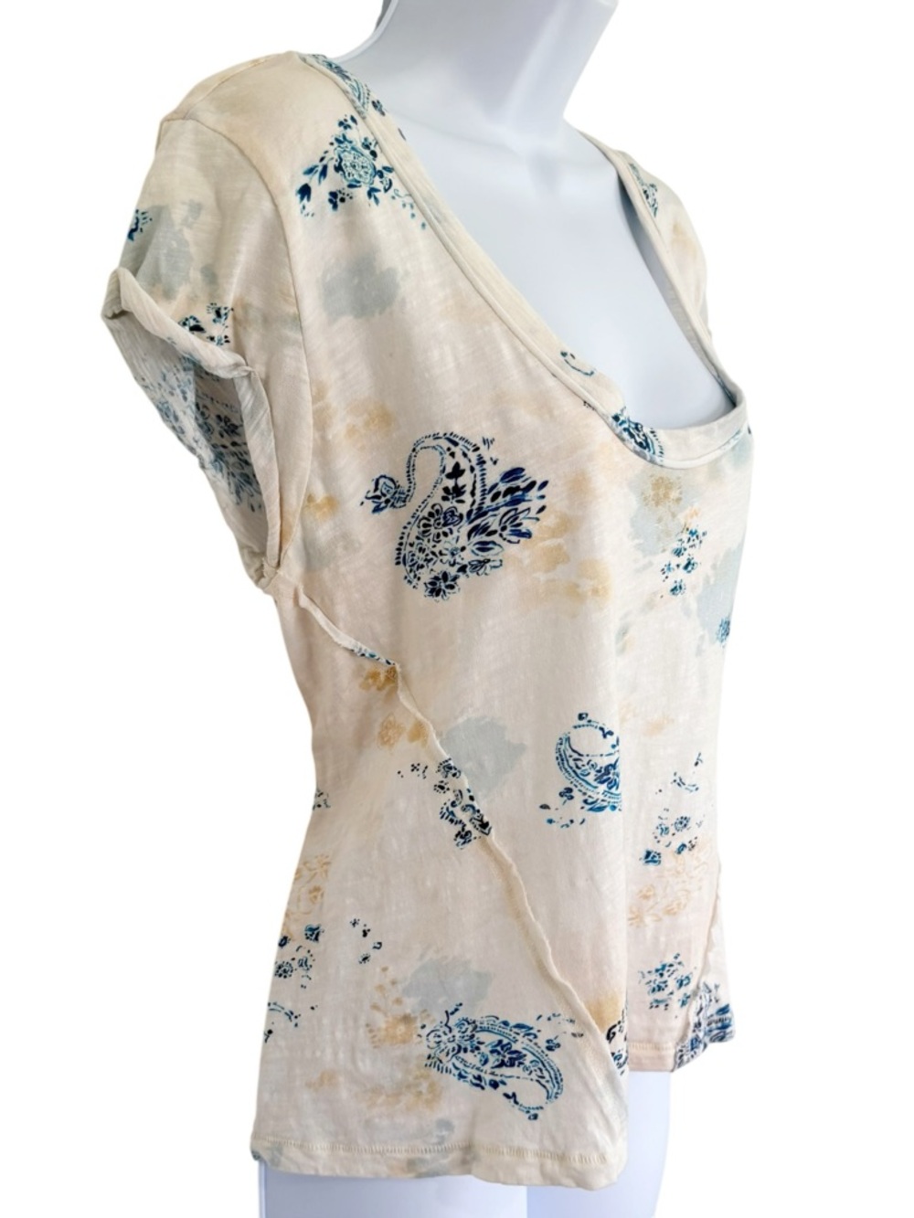 PILCRO Anthropologie Watercolor Paisley Floral Short Sleeve Top Small Cotton - Picture 2 of 7